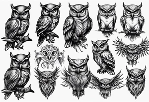 Demonic Owl looking to the rights tattoo idea