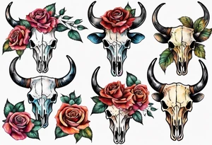 bull skull with roses tattoo idea