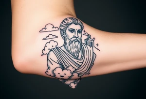 greek god with clouds and temple tattoo idea