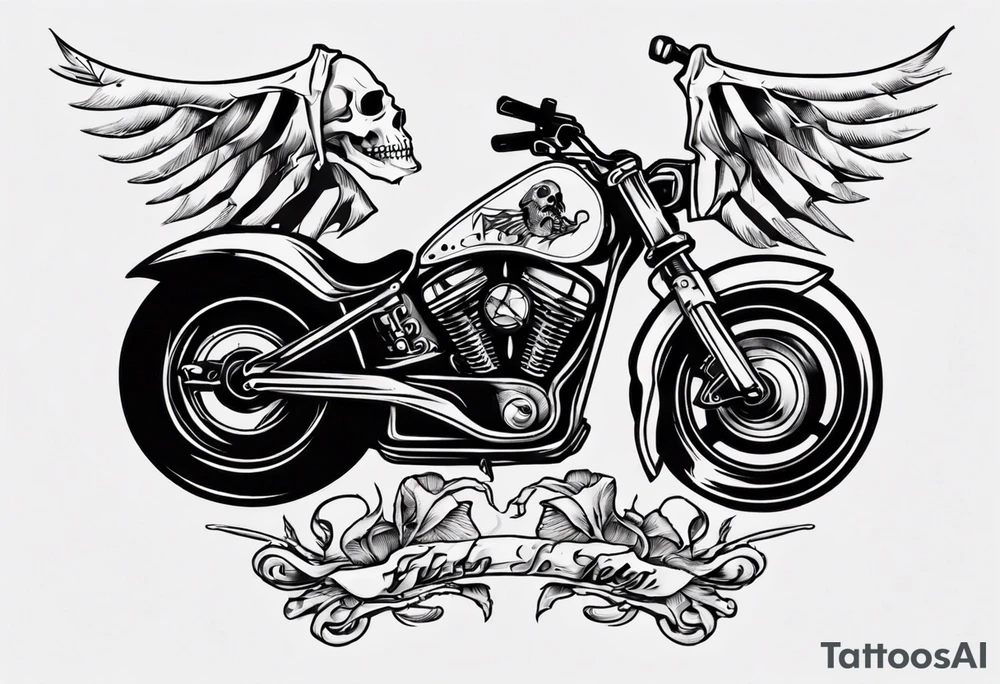 Motorcycle and skeleton riding tattoo idea