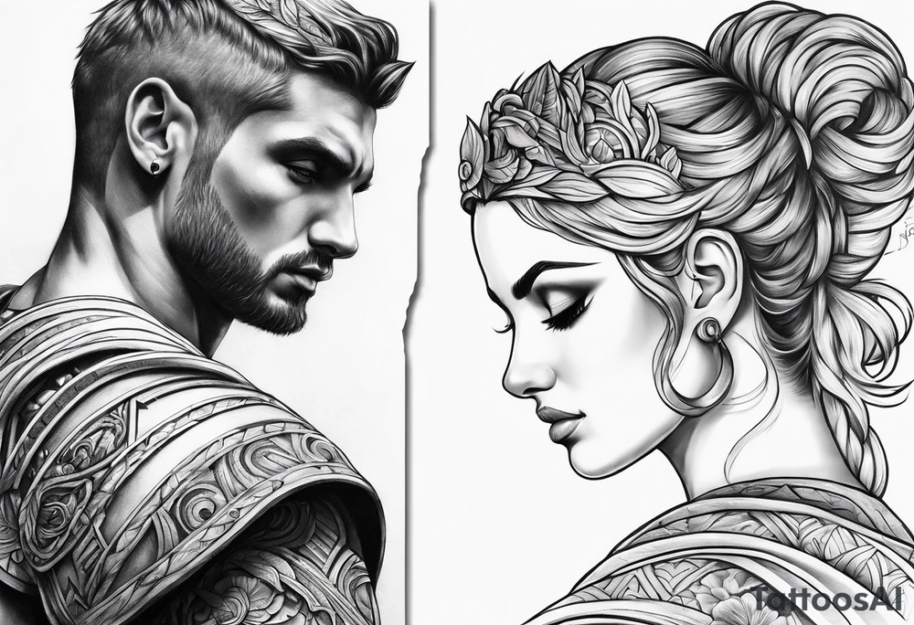 upper arm 
roman inspired half sleeve tattoo idea