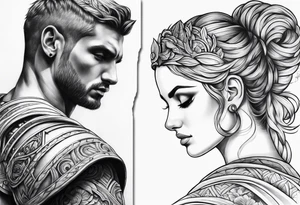 upper arm 
roman inspired half sleeve tattoo idea