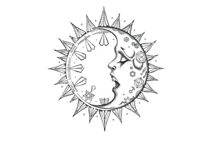 celestial sun and moon embrace with constellation patterns tattoo idea