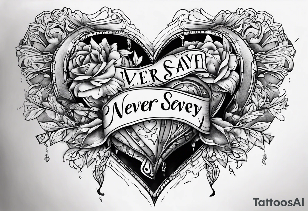 Broken Heart that says Never Say Never tattoo idea