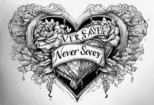Broken Heart that says Never Say Never tattoo idea