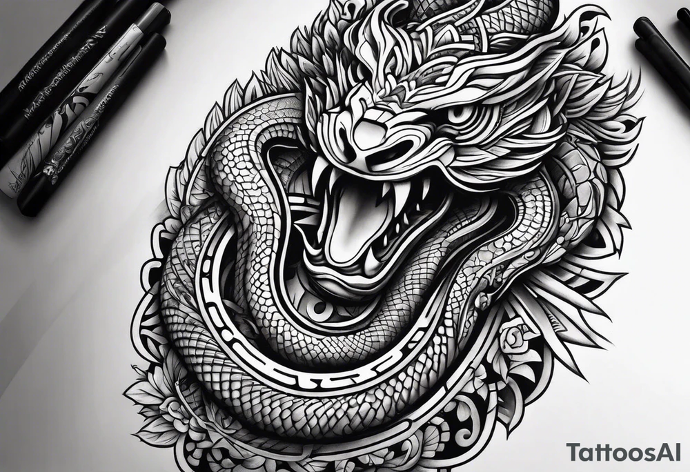 aztec kukulkan snake sleeve tattoo idea