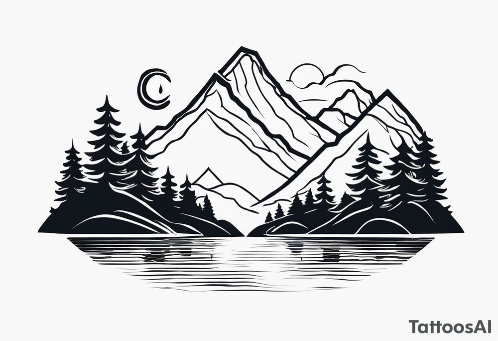 Mountain scene with a river with a subtle peace sign. Use IT IS WELL written in the scene tattoo idea