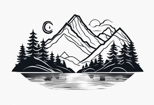 Mountain scene with a river with a subtle peace sign. Use IT IS WELL written in the scene tattoo idea