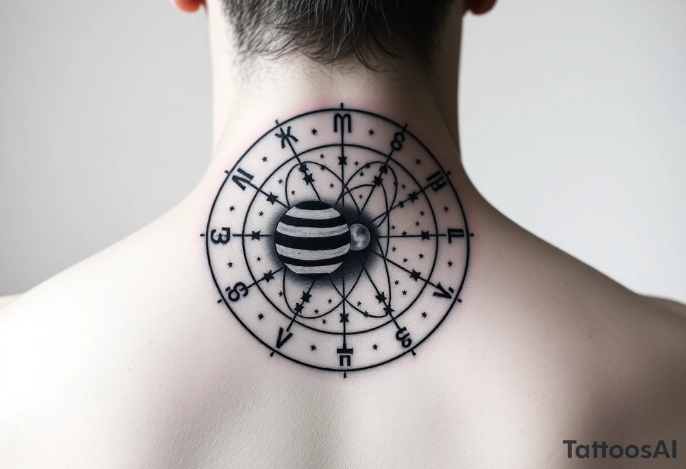 Zodiac constellation map with Jupiter mars and the moon with lots of stars tattoo idea