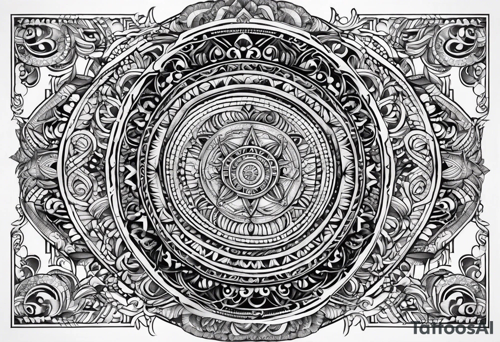 Hindu Sanskrit tribal design on right lower leg, below knee to top of feet tattoo idea