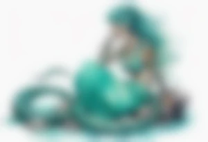 A sea serpent woman hybrid covered in turquois scales sitting on rocks by the ocean tattoo idea