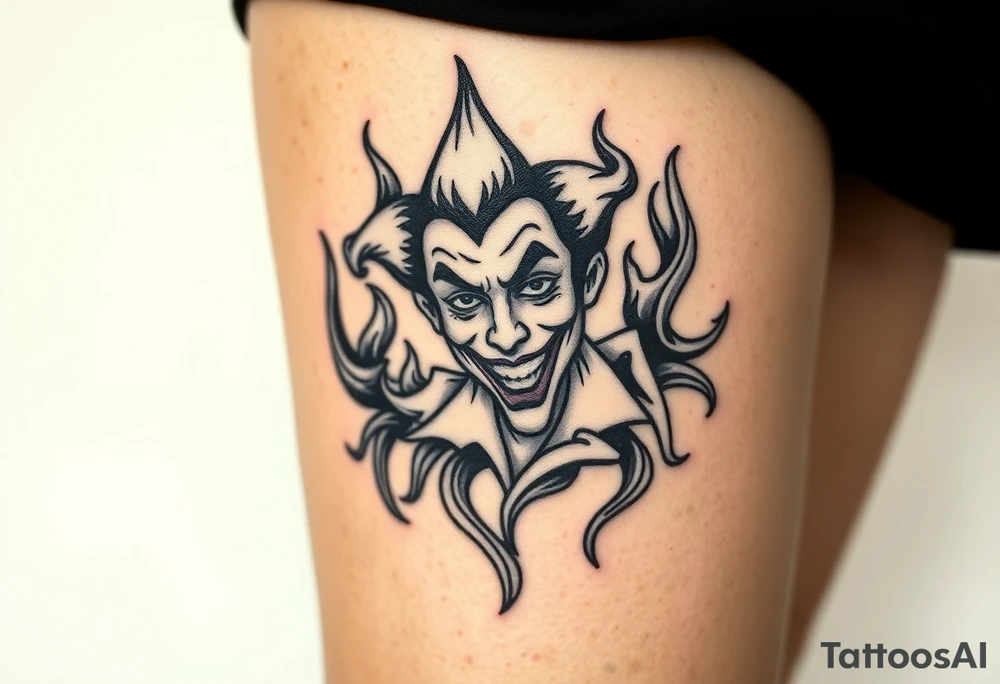 Powerful joker surrounded by flames tattoo idea