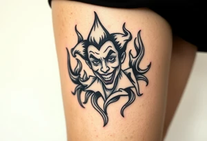 Powerful joker surrounded by flames tattoo idea