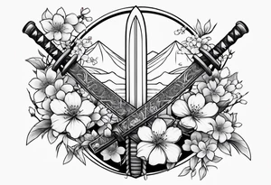 Katana with blossom surrounding it tattoo idea