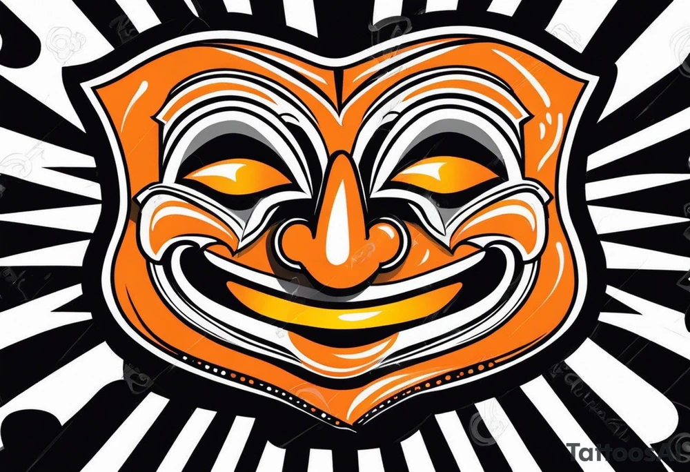 Laughing mask that is orange and black simplistic tattoo idea