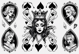 queen of hearts crying black tears, with blank eyes tattoo idea