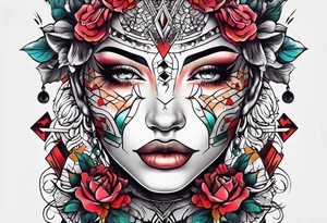 neck tattoo stencil about pain and struggle in new school or polka trash style tattoo idea