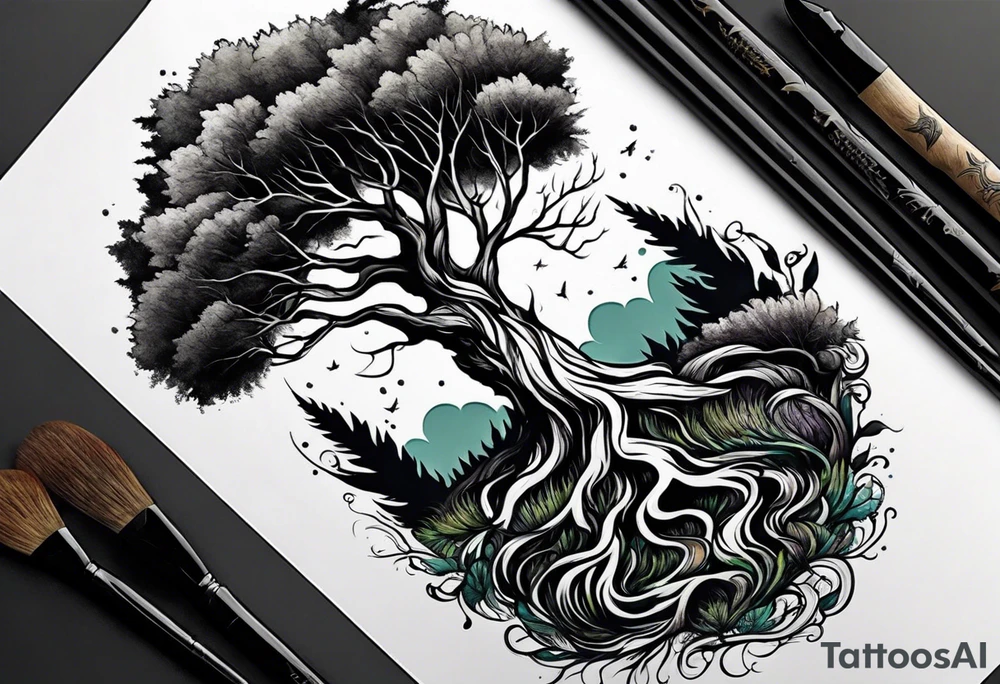 a tall tree with deep roots tattoo idea