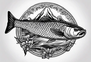 Fishingpole with memorium of a passed friend tattoo idea