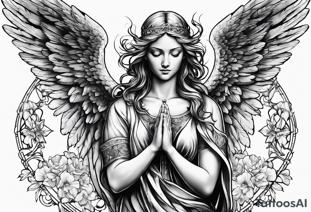 Angel with prayer hands tattoo idea
