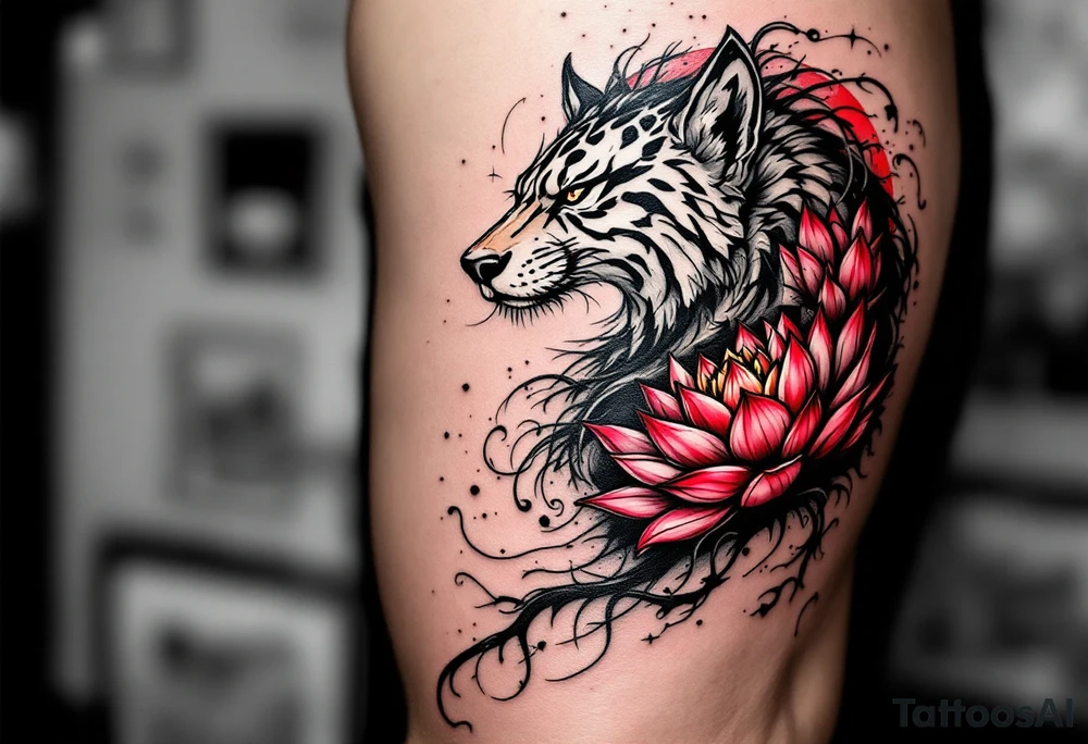animal and lotus (make red and black) tattoo idea