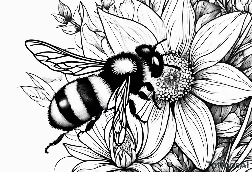 Wildflower tattoo with bumblebee tattoo idea