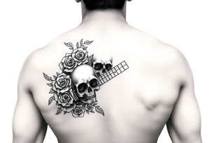 Electric guitar with skulls and roses on it tattoo idea