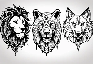 Tattoo of a Lions head, a Wolfs head, and an Eagles head tattoo idea