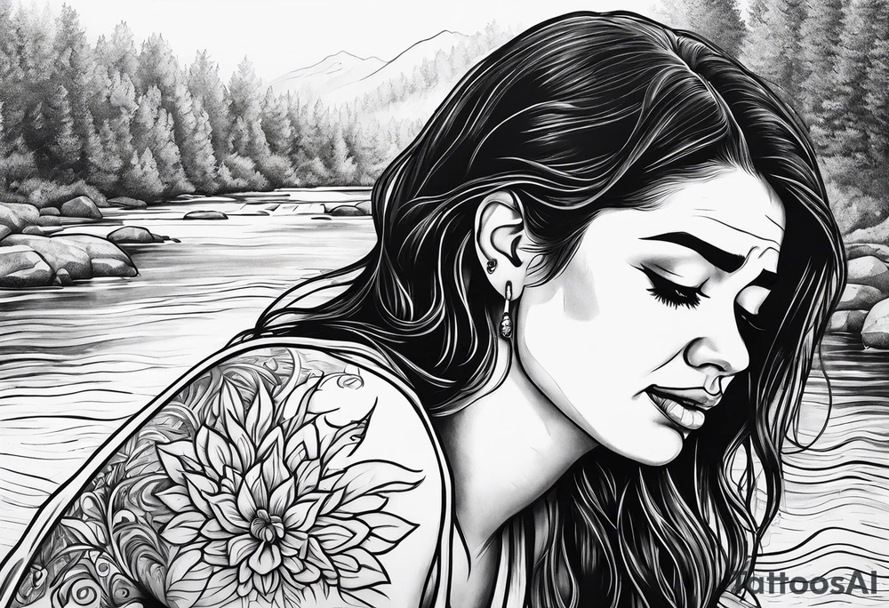 Woman crying at a river tattoo idea