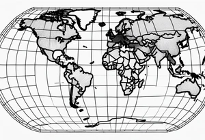 flat map of the earth with lines of a grid not shaded in with no bolding with the countries with accurate borders tattoo idea