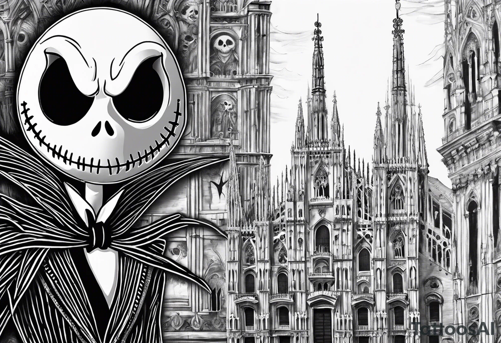 Jack Skellington with duomo of milano tattoo idea