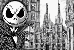 Jack Skellington with duomo of milano tattoo idea