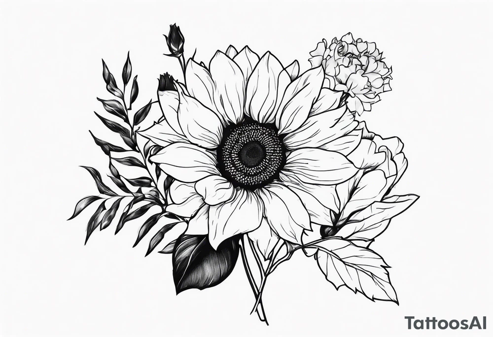 Sunflower,spray rose,carnations tattoo idea