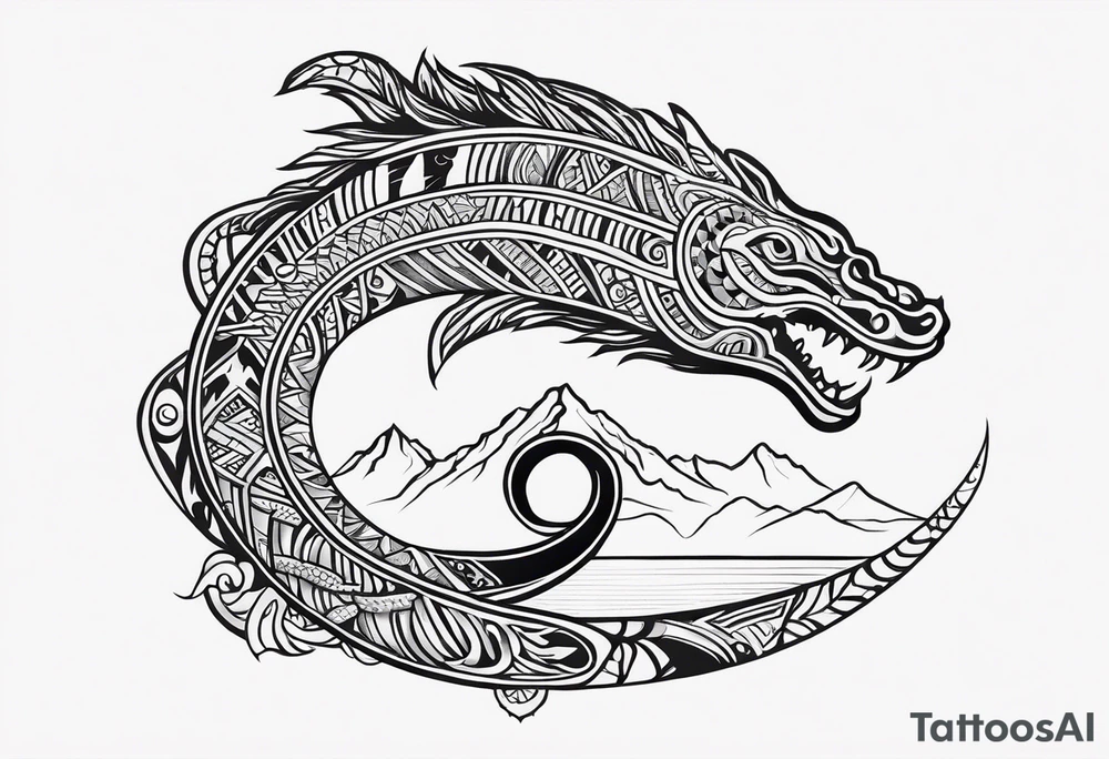 New Zealand with taniwha wrapped around New Zealand tattoo idea