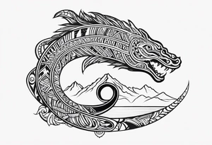 New Zealand with taniwha wrapped around New Zealand tattoo idea