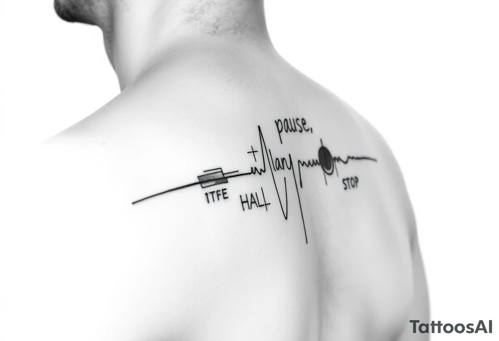 Abstract Line tattoo of pause, play, rewind, & stop with mental and spiritual awareness small and feminine tattoo idea