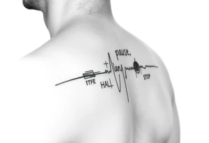 Abstract Line tattoo of pause, play, rewind, & stop with mental and spiritual awareness small and feminine tattoo idea
