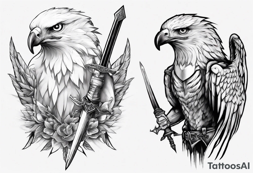 A white hawk holding a sword tattoo idea