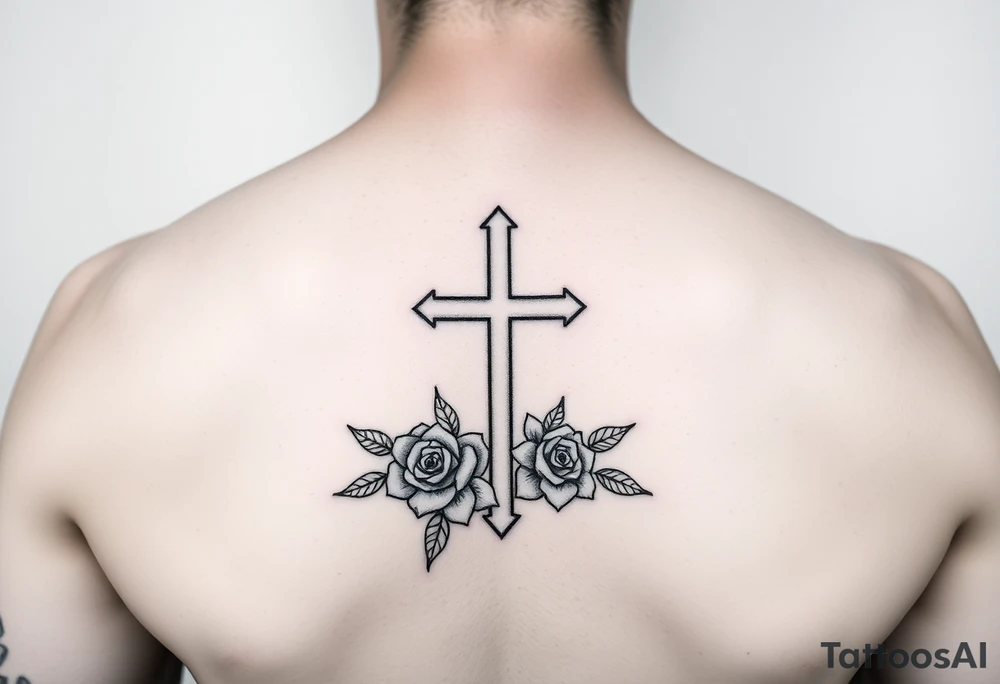 crosses with roses tattoo idea