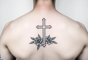 crosses with roses tattoo idea