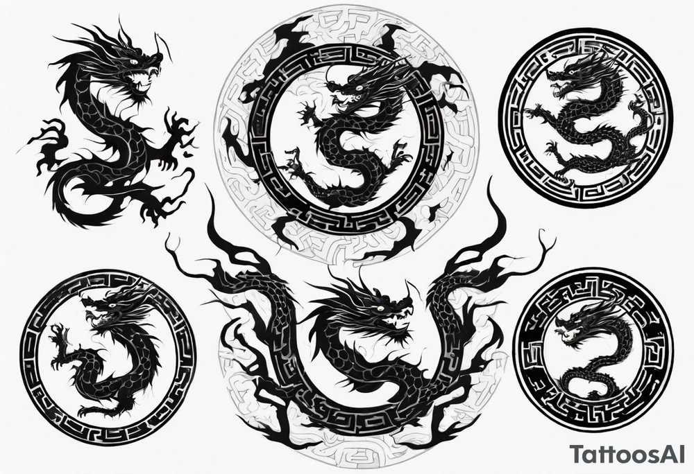 Chinese dragon in a circular shape with "02.03" written on its skin tattoo idea