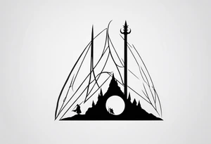 Lord of the rings with Harry Potter incorporated but clear visual of both movies. Small and minimal. Something like the deathly hallows symbol made out of swords and wizard staff from LOTR tattoo idea