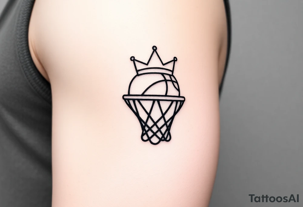 Basketball and basketball hoop with a crown, tribal influence tattoo idea