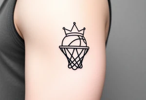 Basketball and basketball hoop with a crown, tribal influence tattoo idea