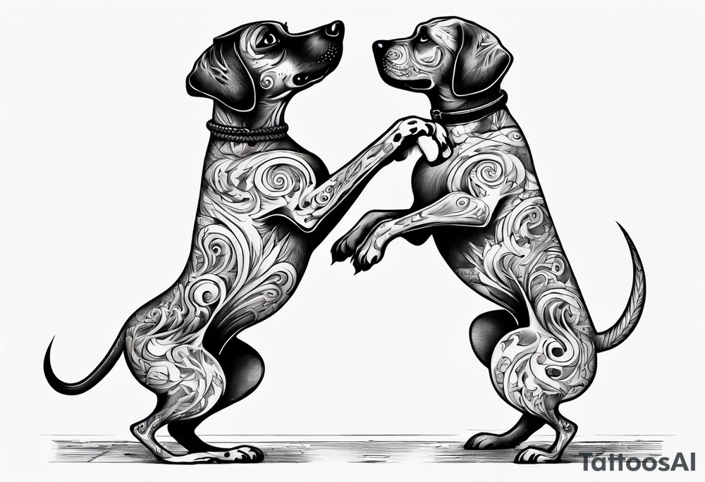 two dogs dancing on their hind legs. tattoo idea