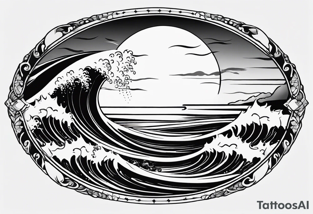 I want a tattoo of the ocean in a circle with more waves looking out at the ocean tattoo idea