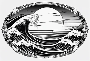 I want a tattoo of the ocean in a circle with more waves looking out at the ocean tattoo idea