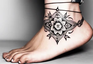 Ankle bracelet tattoo with feminine style and larger in the centre. Show on ankle tattoo idea