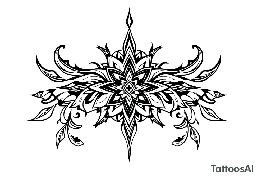 shaman style mytical bold line with rhyme tattoo idea