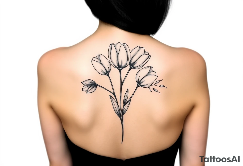 tulips and love creepers, floral arm wrap details tattoo idea